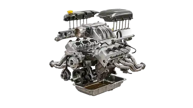 V8 engine coming apart into its components